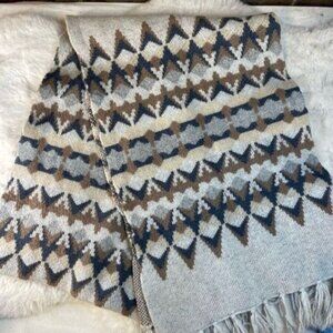 J. Crew Women's Scarf Shawl Stall Wrap Wool Blend Fair Isle Gray Beige